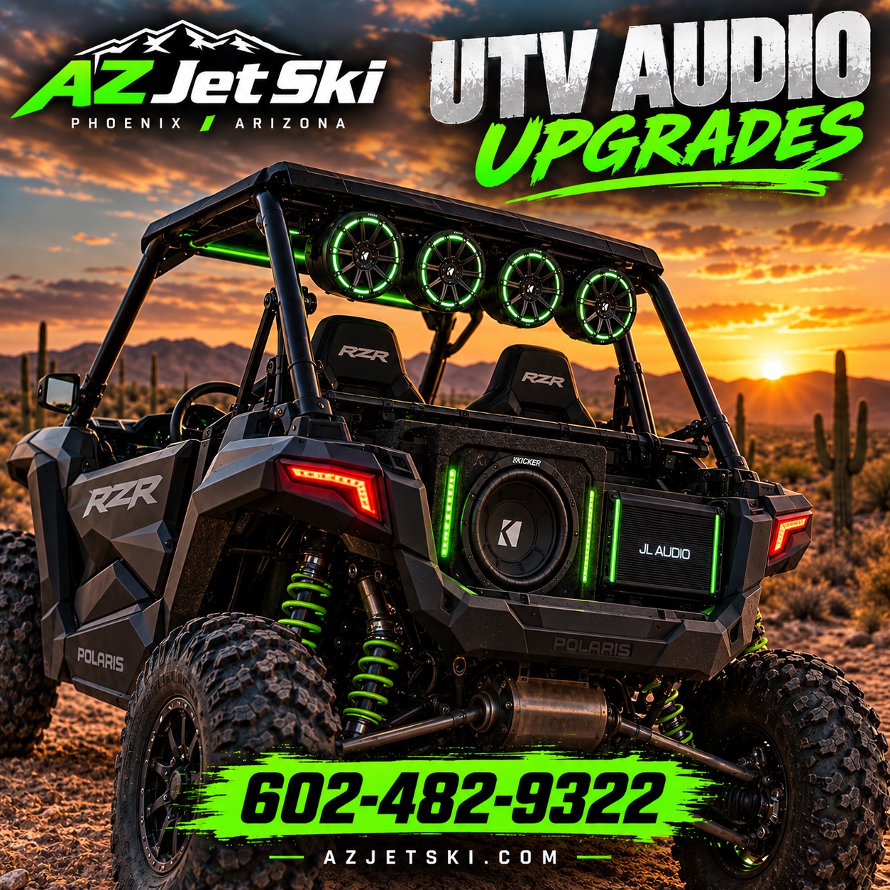 Polaris RZR with upgraded audio system in the Arizona desert